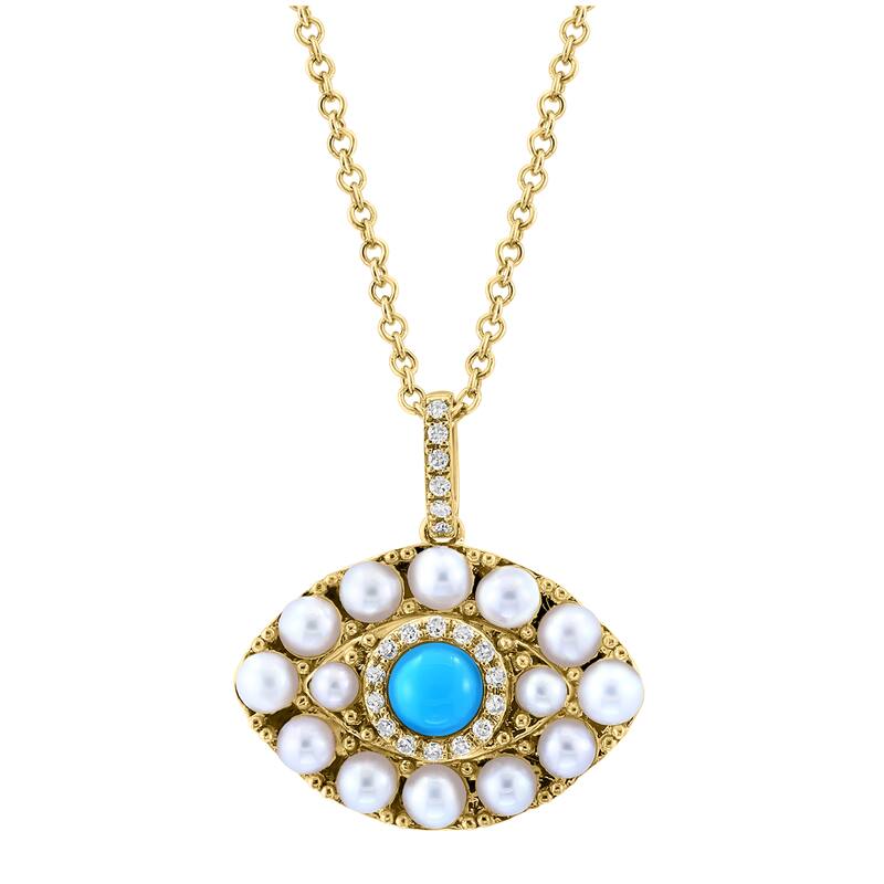 EFFY 14K Gold Diamond,Fresh Water Pearl,Turquoise Pendant - 18 Inch