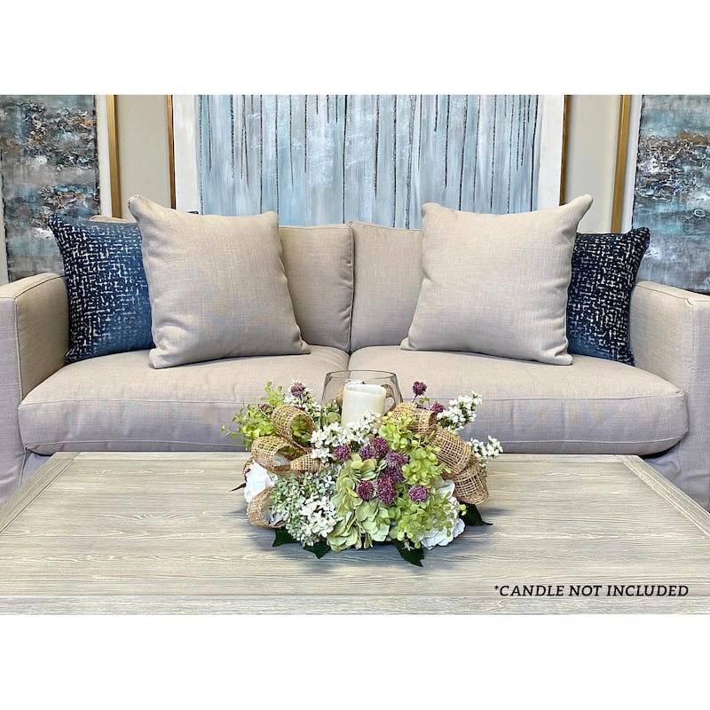 Peony and Hydrangea Glass Candle Holder Centerpiece