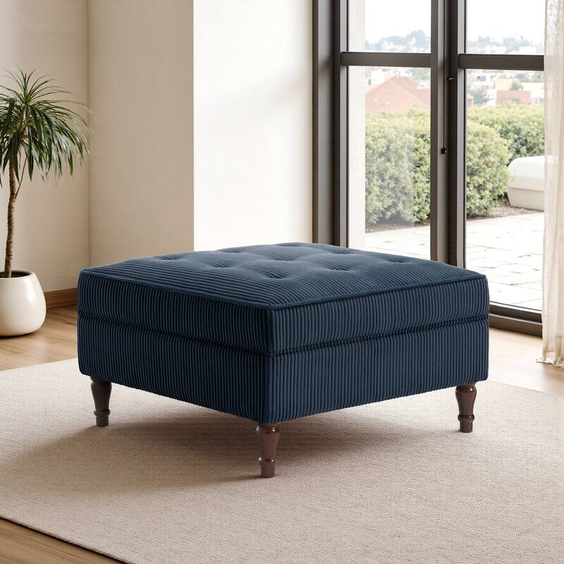 Modular Corduroy Tufted Storage Ottoman with Reversible Tabletop