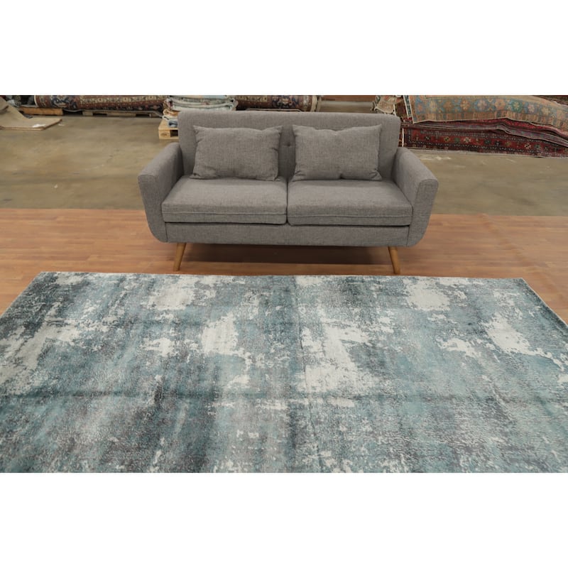 Hand Knotted Oriental Viscose Silk Carpet Modern Abstract Multi-Colored Abstract Area Rug - 9' 7'' X 6' 5''