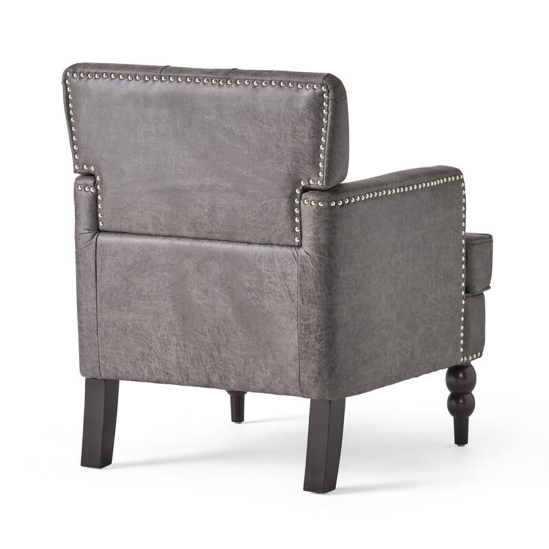 Modern 28" Upholstered Button Tufted Club Chair with Nailheads and Birch Wood Legs
