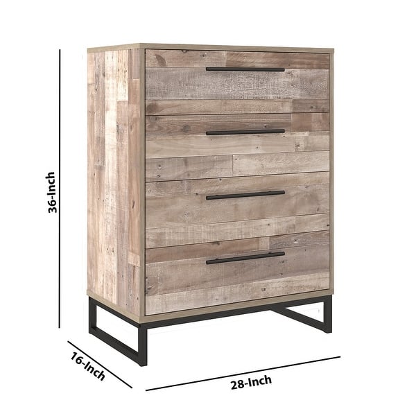 4 Drawer Wooden Chest with Metal Legs, Washed Brown and Black
