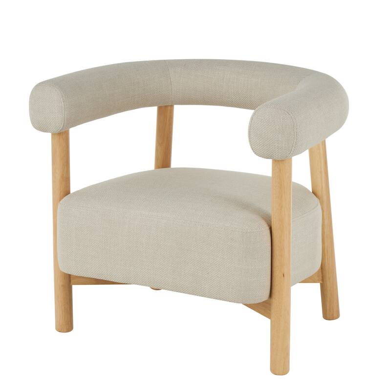 Beige Polyester Curved Back Mid Century Modern Round Boucle Living Room Accent Chair with Wood Frame