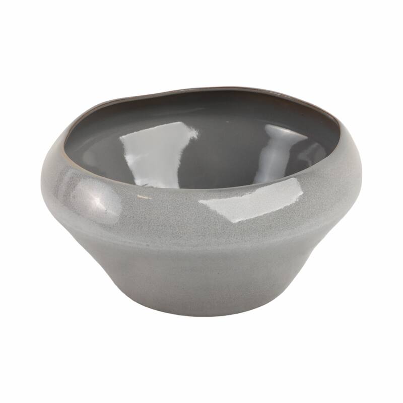 Terracotta Decorative Bowl Glazed Finish Accent Piece - 7" Gray - 13" x 13" x 7"