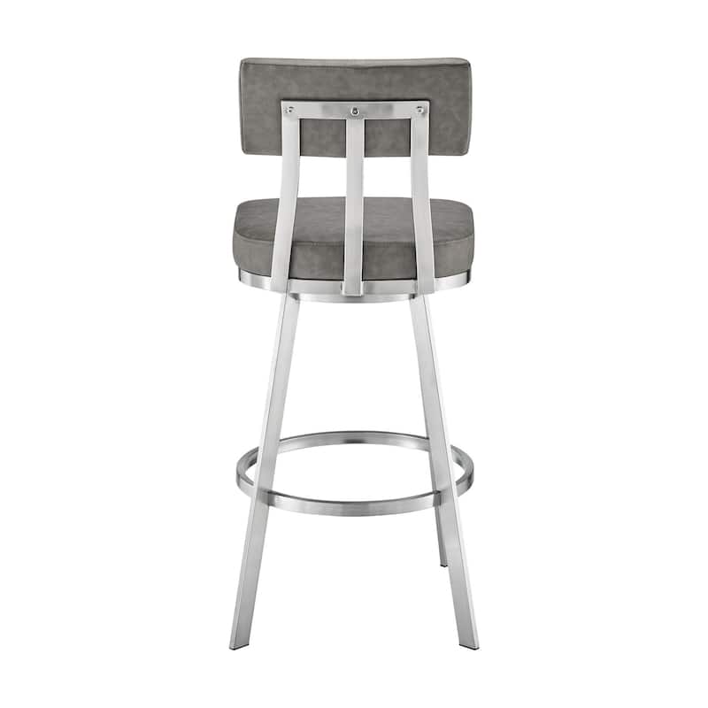 Benjamin Stainless Steel and Faux Leather Swivel Bar or Counter Height Bar Stool