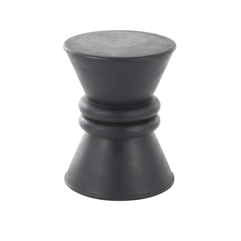 Wood Geometric Handmade Carved Hourglass Side End Accent Table with 3D Ring Center - Black - Roche River Decor