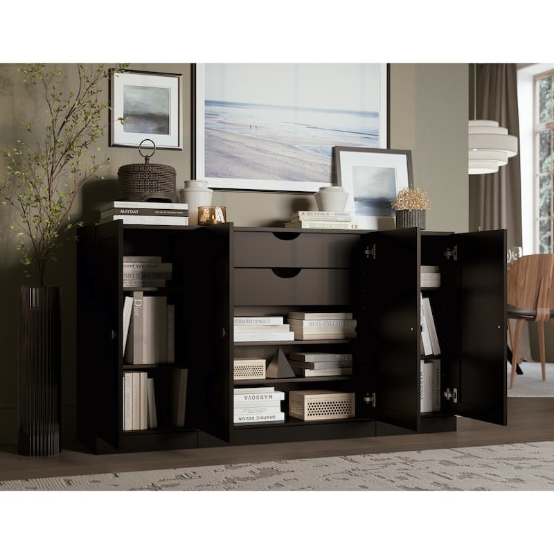 Palace Imports 100% Solid Wood 65" Sideboard with Shaker Doors, 2-Drawers & Adjustable Shelves - Black