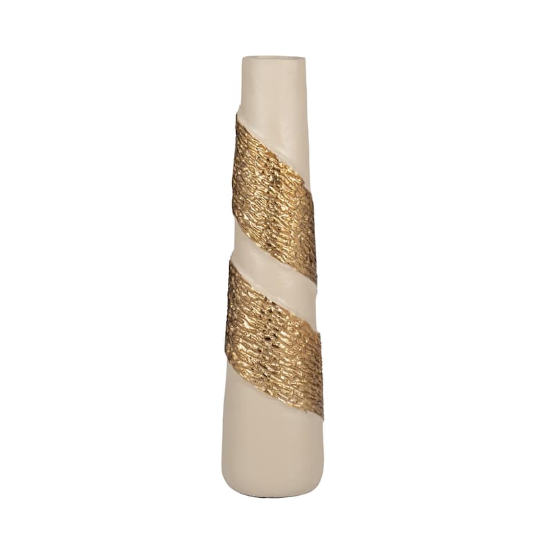 Sagebrook Home Glass White/Gold Cylinder Aluminum Wrapped Vase