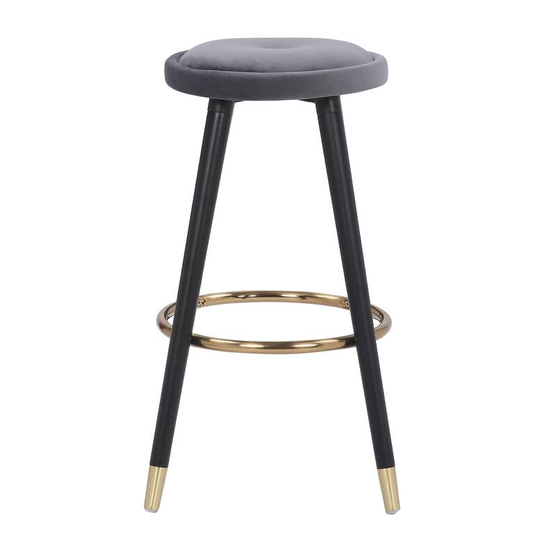 Cavalier Counter Stool Black Wood Green Velvet Upholstery - Set of 2 - 15.25"Lx15.25"Wx26"H