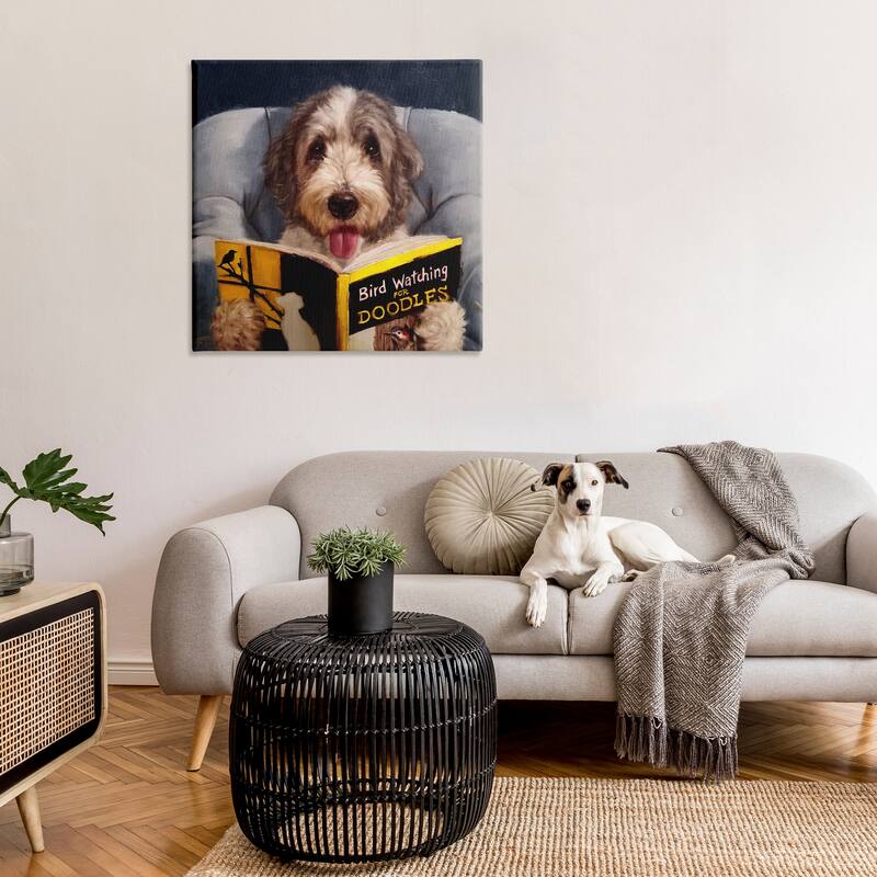 Stupell Bird Watching Doodle Funny Pet Dog Portrait Painting Canvas Wall Art