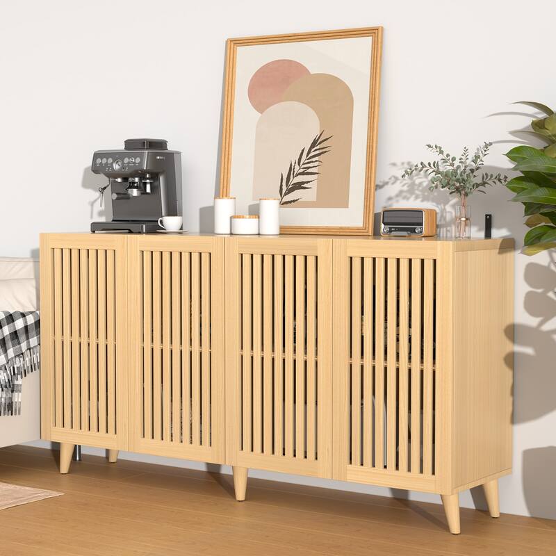 63" Sideboard Storage Cabinet with Slatted Doors, Modern Buffet Credenza for Dining Room & Entryway