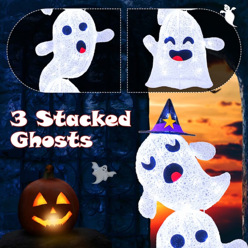 Costway 4 FT Lighted Stacked Ghosts Standing Halloween Decoration with - See Details