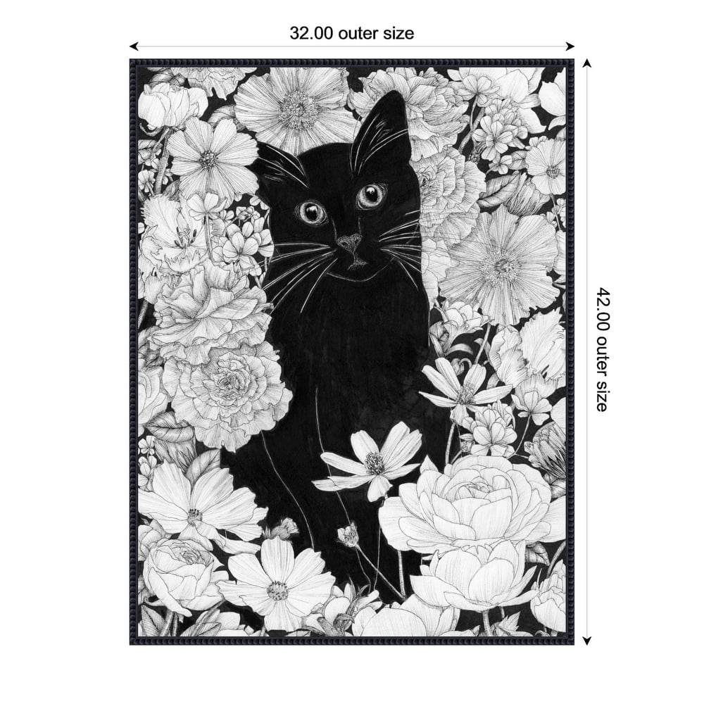 Little Black Garden Cat by Ec Mazur Framed Canvas Wall Art