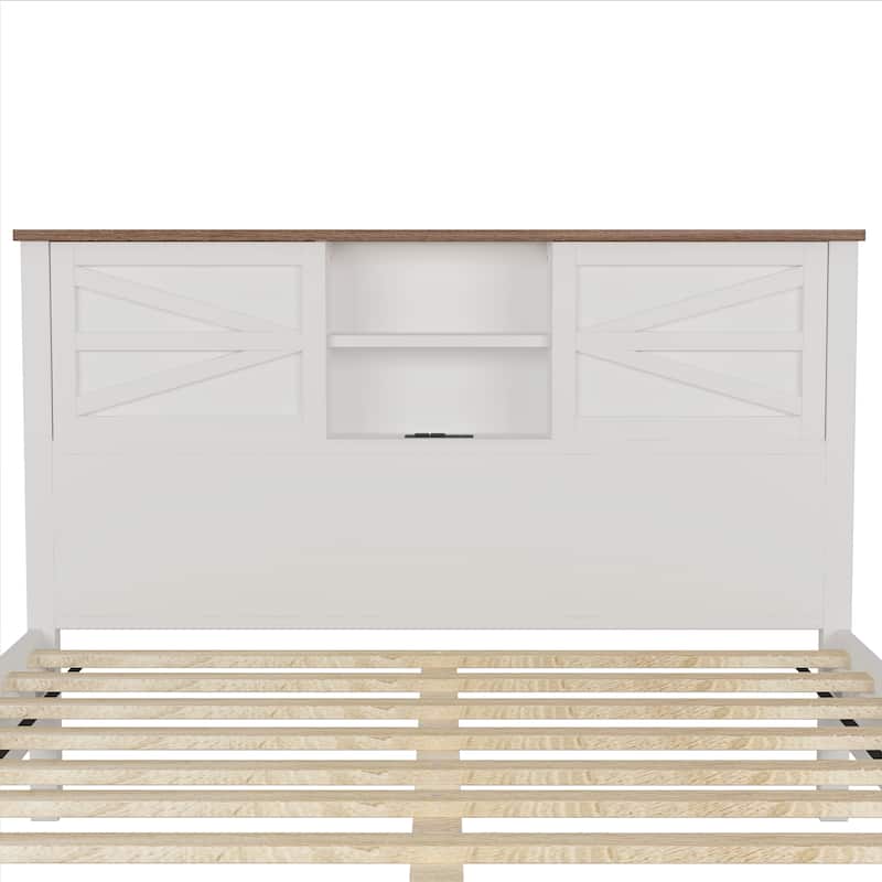 Farmhouse Platform Bed with Sliding Barn Door