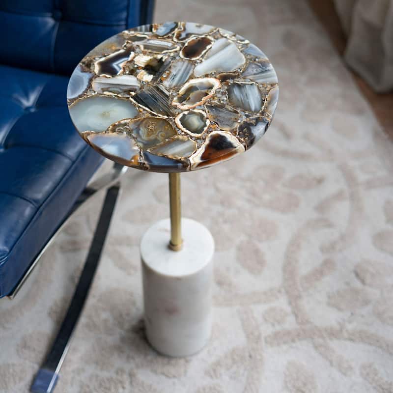 24" Brown and Gold Side Table with Cylindrical Base