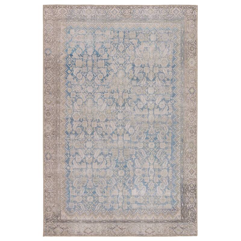 Machine Washable Royse Oriental Blue/ Gray Area Rug - 7' 6" x 9' 6" - Rectangle