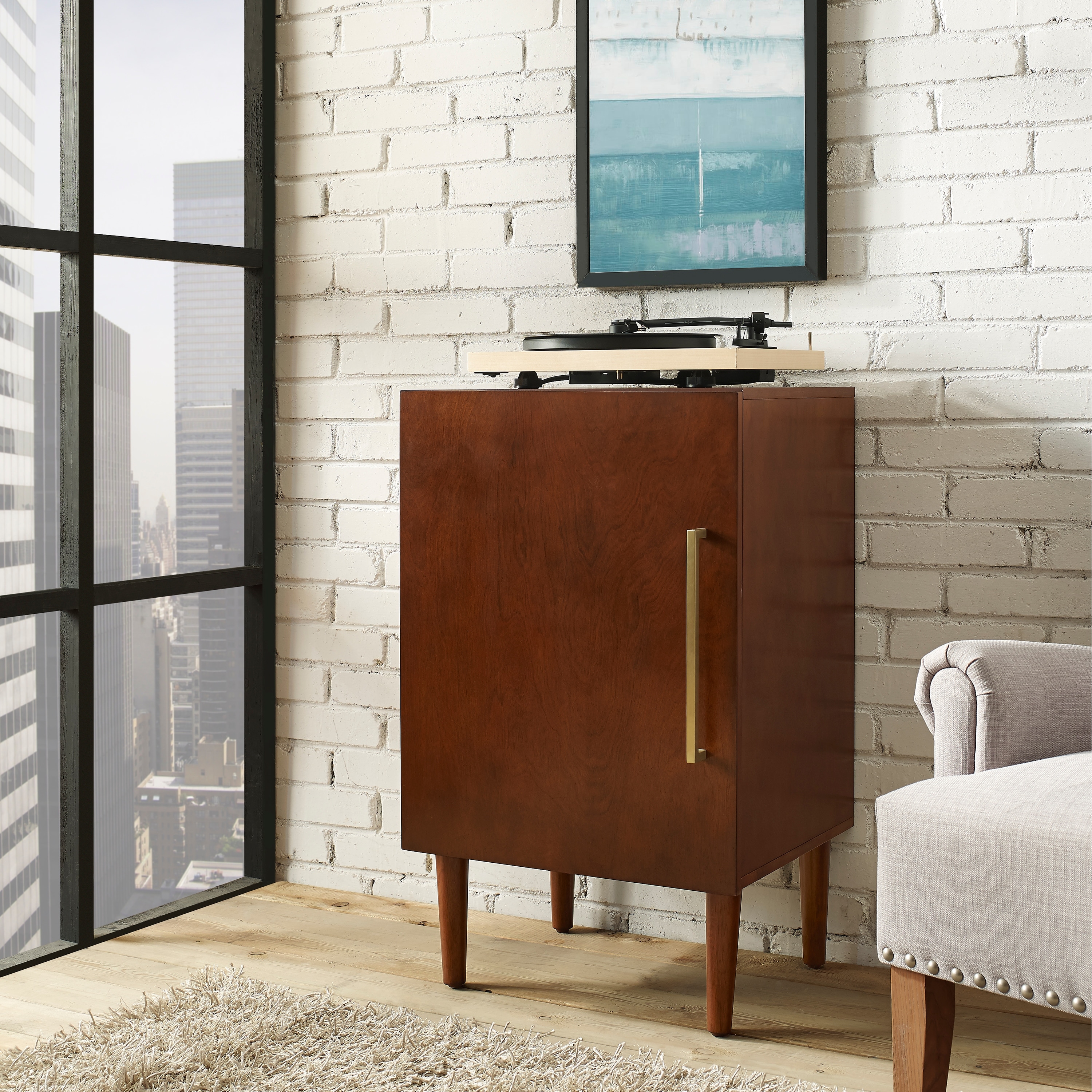 Crosley Everett Medium Record Player Cabinet With Vinyl Storage