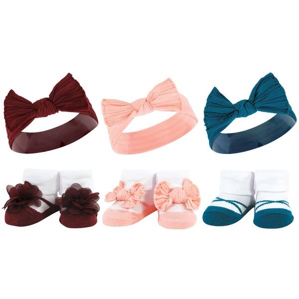 slide 1 of 1, Hudson Baby Infant Girls Headband and Socks Giftset, Burgundy Teal, One Size - Burgundy Teal Burgundy Teal - One Size