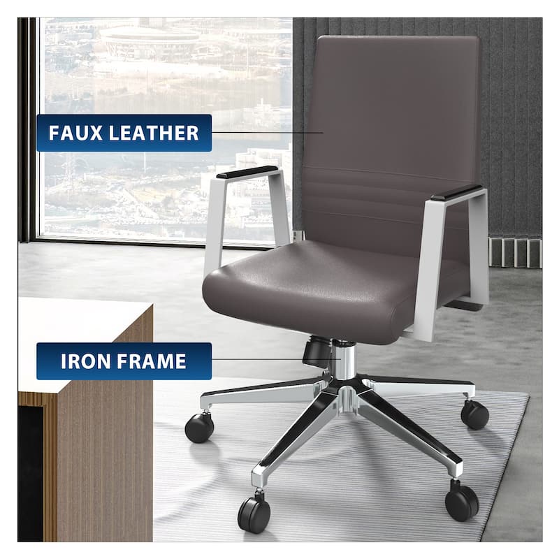 Aleen Leather Upholstered Swivel Adjustable Height Computer Desk Office Chair with Iron Frame and Tilt for Home or Executive