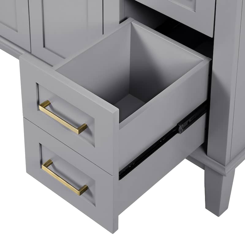 36" Bathroom Vanity for Small Medium Bathrooms, Center Ceramic Sink Bathroom Cabinet with 4 Drawers, Soft Close Doors - 36 Inch