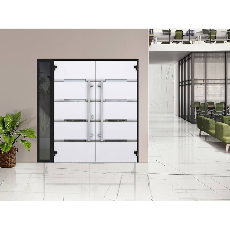 Front Prehung Double Doors 1105 Black Enamel Mirrored Glass Entry Painted Left Inswing Active Door 72x80