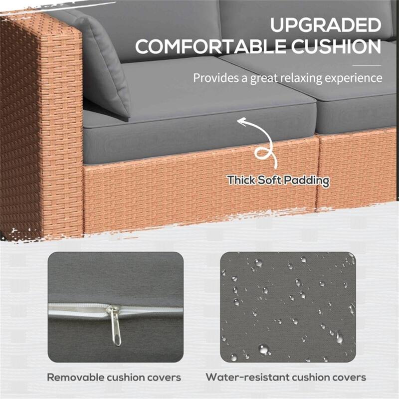 3-Seater Outdoor Rattan Sofa PE Wicker Galvanized Steel Frame Patio Deck Garden Couch with Cushions and Pillows