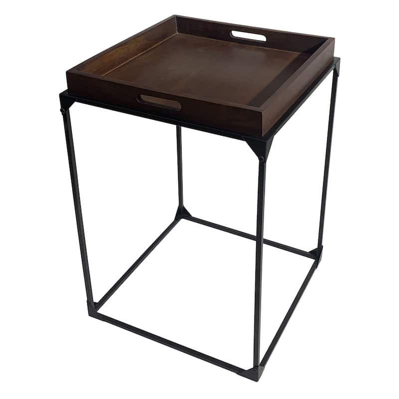 HomeRoots 29" Dark Brown and Black Solid Wood and Iron Square Frame End Table - 20 in. x 28.5 in. x 20 in.