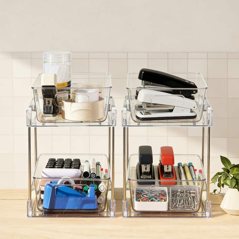 Sorbus 2-Tier Pull-Out Office Organizers, 2 Pack Clear Desk & Office Supply Storage Drawers, Office Organization Bins