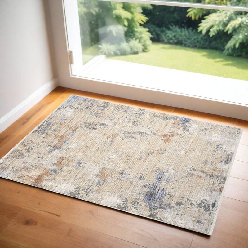 Power Loomed Abstract Modern Stain Resistant with Fringe Area Rug - 63' X '39' X '0.25 - 63' X '39' X '0.25 - Cream/Onyx - Rectangle
