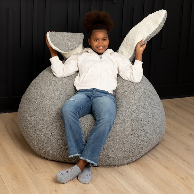 Raven-Symoné Home HopSeat Bunny - Oval Shaped Large Bean Bag Chair with Ears, Ultra Soft Shearling