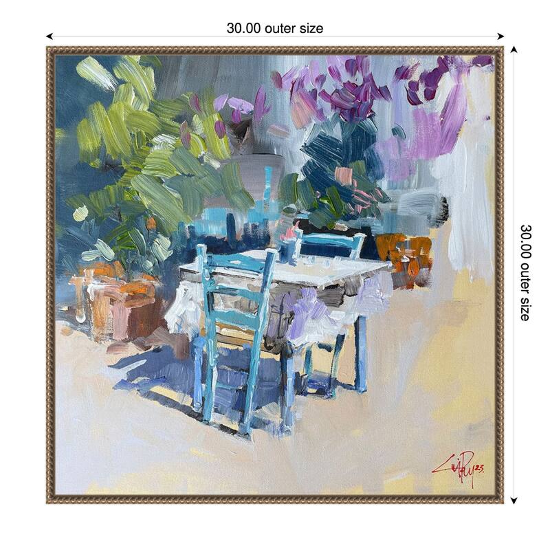 Patmos Taverna, Greece by Craig Trewin Penny (30 x 30 in.), Framed Canvas Wall Art Print