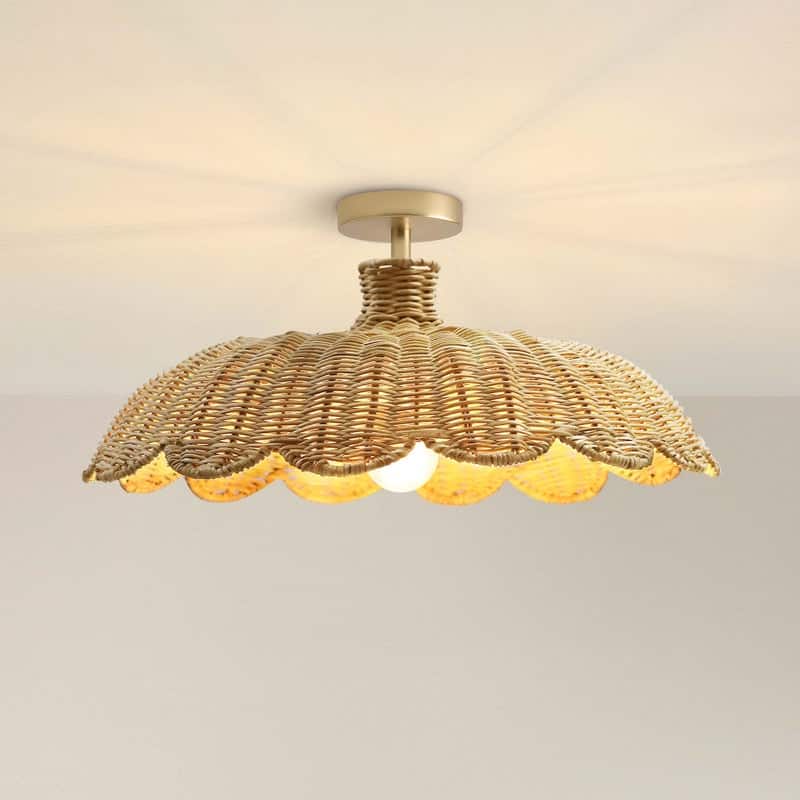 Aurelia Rattan Flush Mount - Rattan Natural 1-Light Handwoven Ceiling Light for Dining Room or Living Room in Modern, Boho Style