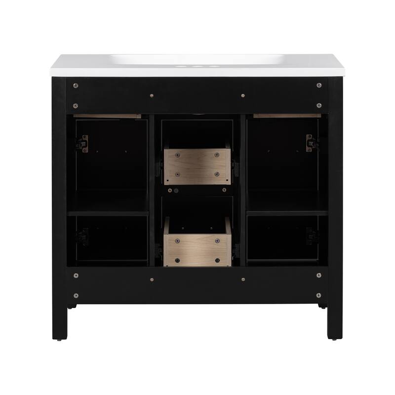 Bathroom Vanity Freestanding Cabinet with Resin Integrated Sink, 4 Drawers, 2 Cabinets, Solid Wood Frame and Adjustable Shelves