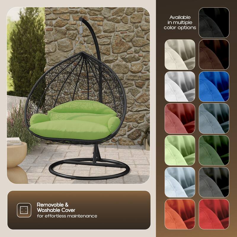 2-Person Outdoor Hanging Egg Chair with Teardrop Frame, Weather-Resistant Cotton Cushioned Seat for Patio and Indoor Use