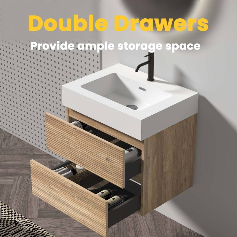 GDFStudio - Grace Wall-Mounted Bathroom Vanity with Engineered Quartz Sink & Soft Close Drawers, without Drainage and Faucet