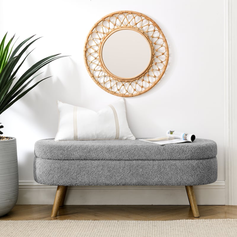 Farmhouse Style Fabric Solid Wood Storage Bench with Flip Top