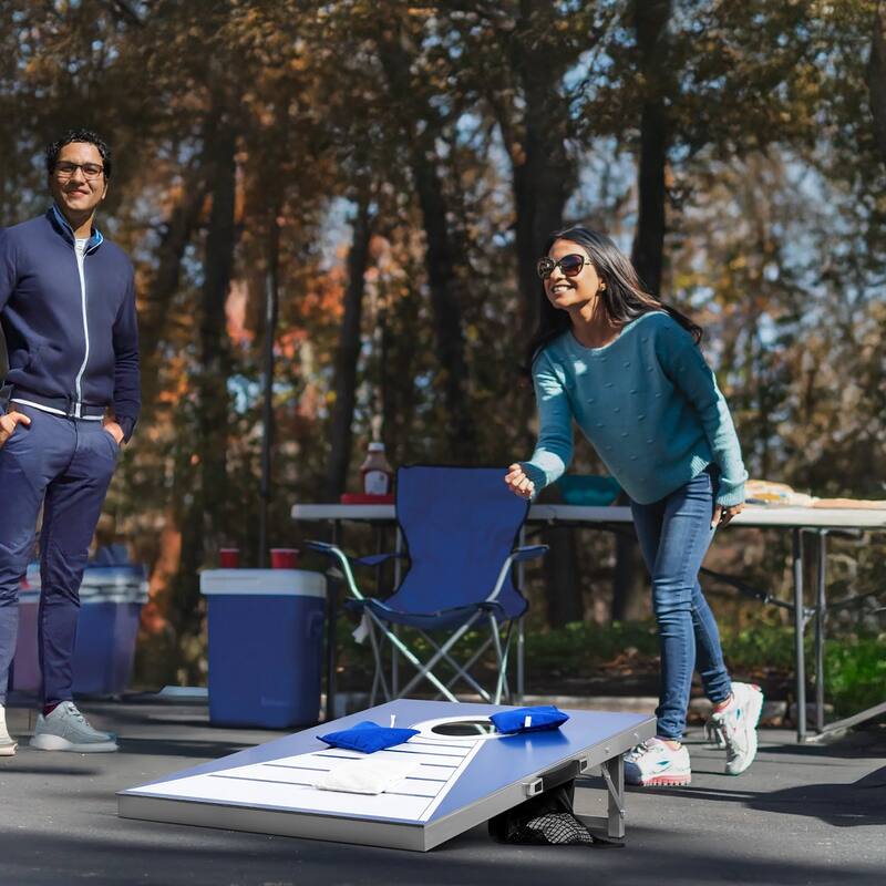 3 x 2 ft Foldable Aluminum Cornhole Game Set with 8 Bean Bags Outdoor Yard Toss Game - 3 x 2 x 0.84 ft.