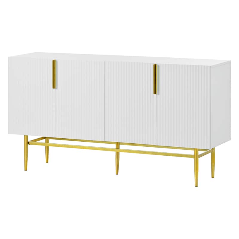 4-door Sideboard Buffet Cabinet with Gold Metal Handle - 60"L x 15.2"W x 31.5"H - White