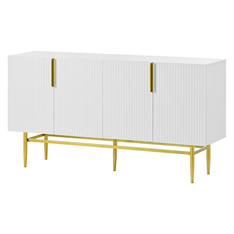 Stylish Sideboard Buffet Cabinet with Wavy Stripe Design, Gold Metal Legs, Ample Storage Space for Hallway, Living Room