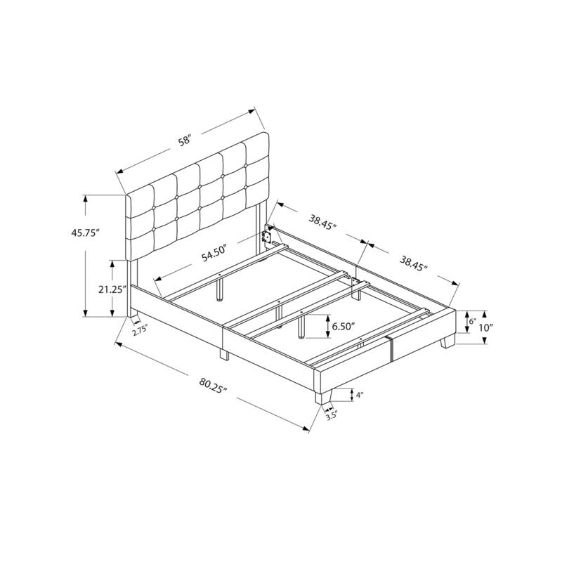HomeRoots Gray Solid and Manufactured Wood Full Upholstered Linen Bed Frame