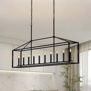 Industrial Farmhouse Rectangle Chandelier 10-Light Island Lights for Kitchen with Clear Glass