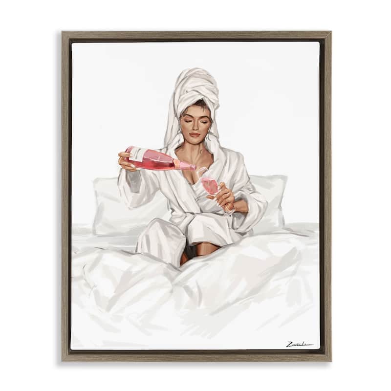 Stupell Pouring Rosé Wine in Bed Framed Floater Canvas Wall Art Design By Ziwei Li - 17 x 21 - Brown