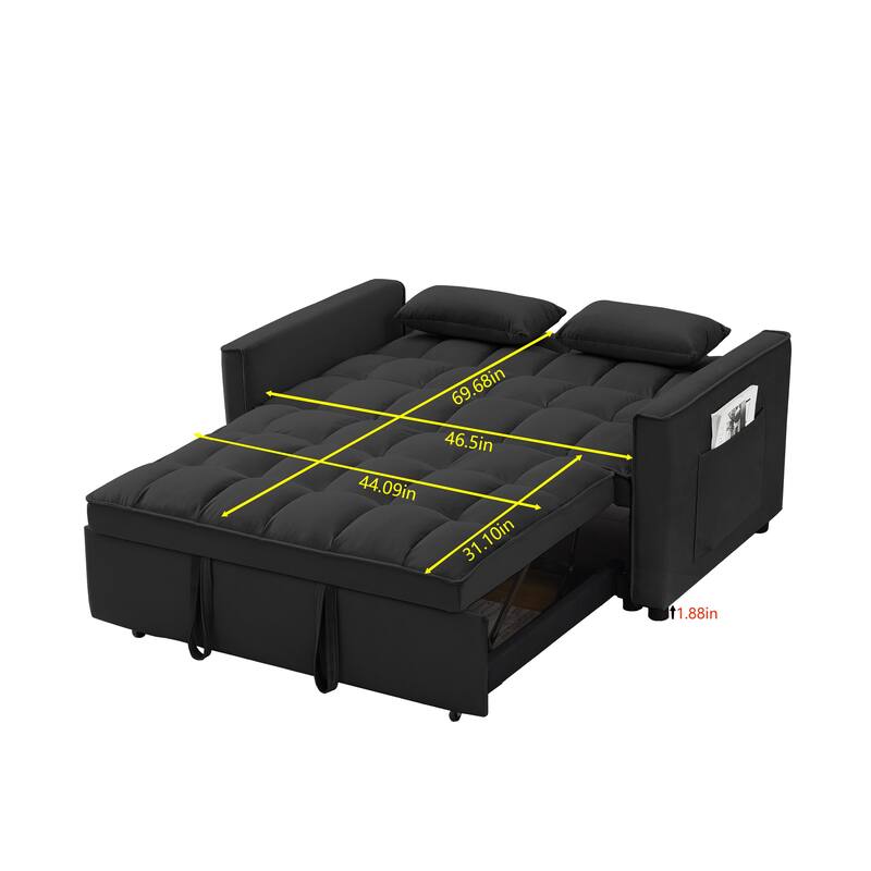 Modern 3 in 1 Convertible Black Velvet Loveseat Futon Sofa Couch w/Pullout Bed