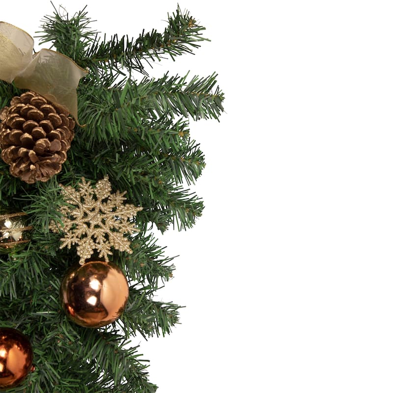 26" Pre-Decorated Ball Ornaments and Bows Artificial Christmas Teardrop Swag Unlit