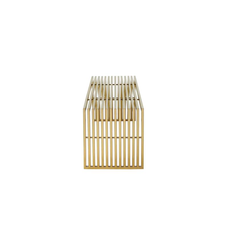 Niki 55 Inch Accent Bench, Slatted, Rectangular, Luxurious Brushed Gold