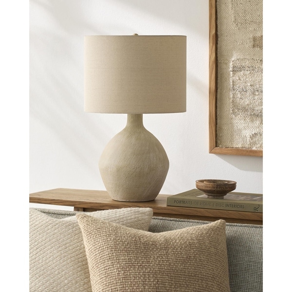 MALIBU LAMP No.EN-016 アイボリー Livabliss Mably Glazed Ceramic Gourd Table Lamp, Linen Shade - On