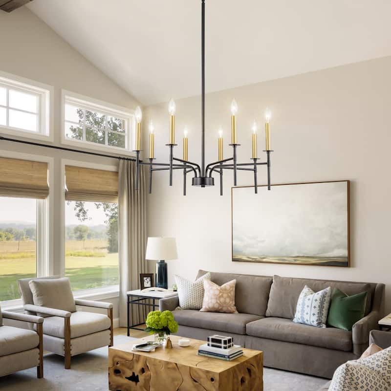 Starsky 8-Light 27'' Traditional Classic Candle Farmhouse Chandelier