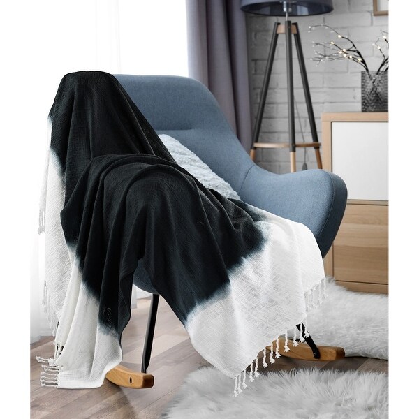 Sevita Jute Black Shibori Slab Standard Size Throw Blanket with