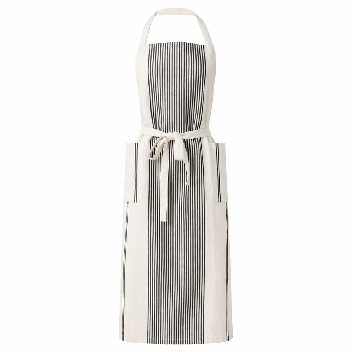 Black and Ivory Stripe Kitchen Apron - Everyday Cotton Cooking Apron, Machine Washable, 38.54" L x 32" W