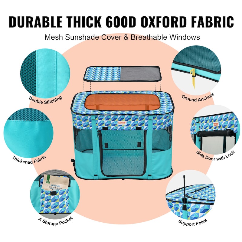 VEVOR Foldable Pet Playpen with Storage bag for Indoor Outdoor Travel Camping